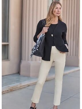 J Jill Wearever Smooth Fit Jeans Straight Leg Ankle In Stone Tan Pull On Sz MP